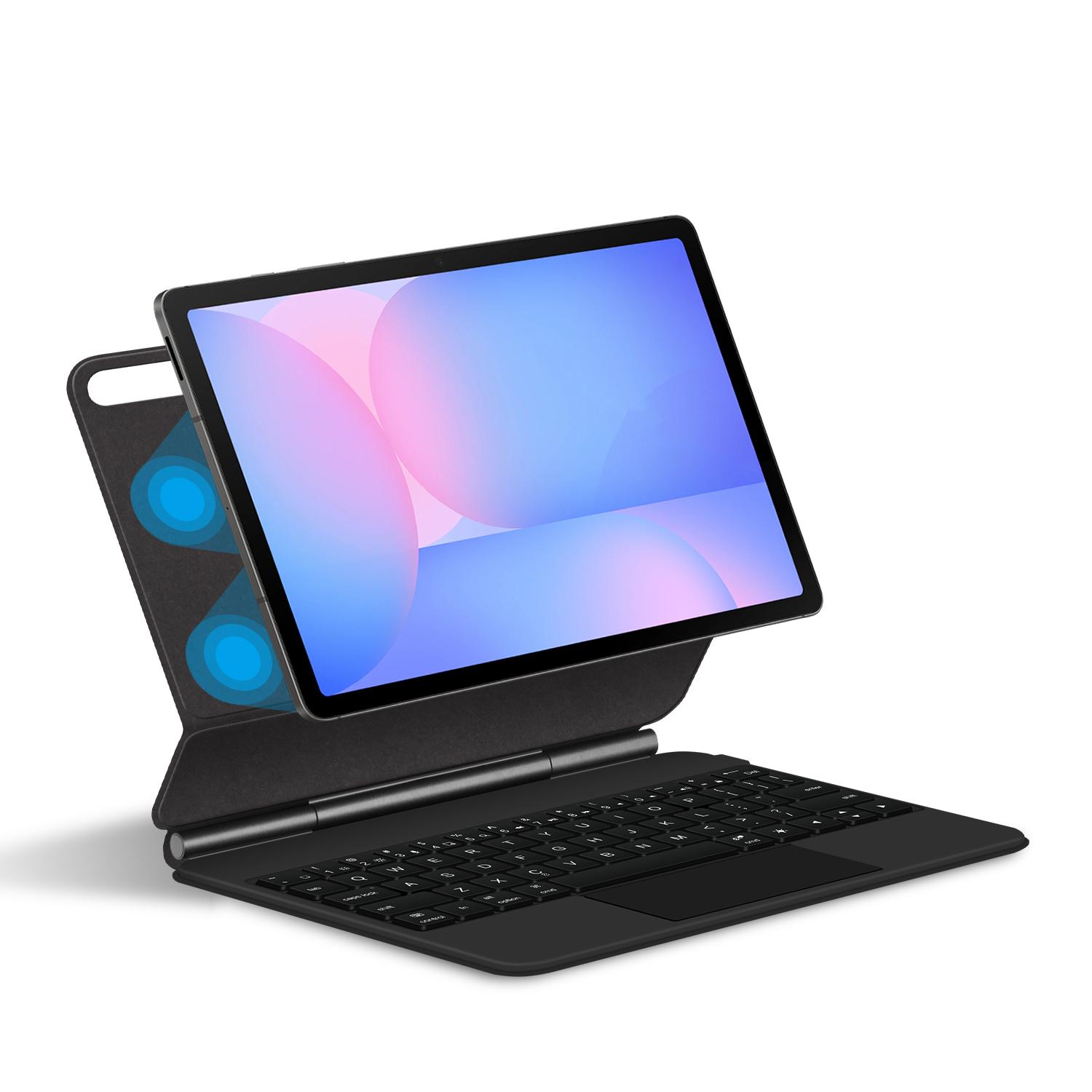 

For Samsung Galaxy Tab S10 FE Magnetic Floating Bluetooth-Compatible Keyboard (English)+Leather Tablet Case Black