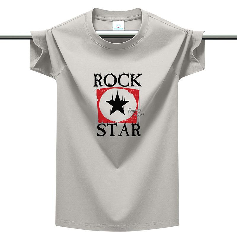 220g Heavyweight Cotton Men's T-Shirt Rock Star Print Plus Size Multi-color Casual Round Neck Tee