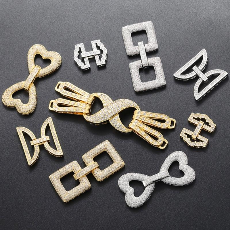 Gold Plated Copper Zirconia DIY Clasp Set Creative Jewelry Crafting Clasps with Zircon for Bracelet & Necklace DIY