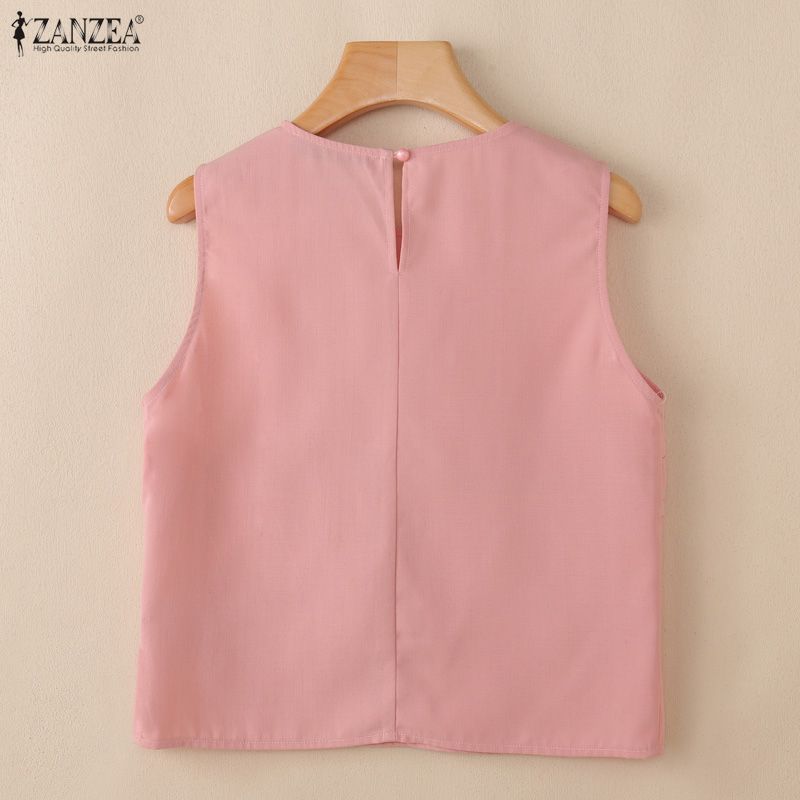 ZANZEA Women Casual Round Neck Solid Color Sleeveless Tank Tops