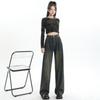 Lazy Wind High Waist Wide Legs Cement Gray Jeans Women's Thin Loose Versatile Straight Drape Pants