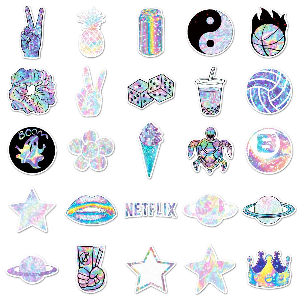 50PCS Holographic Laser Stickers: Cool, Trendy, Waterproof for Helmets, Cars, Stationery