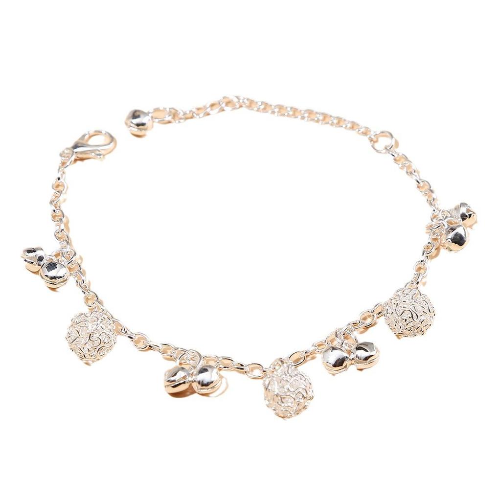 Ethnic Style Silver Imitation Bracelet & Anklet Set - Hollow Ball & Bell Design for Ladies