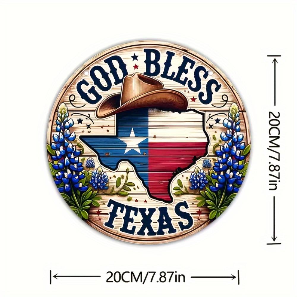 

God Bless Texas Wall Hanging Sign with Bluebonnets - Distressed Finish, Decorative Art Style, Versatile Room Decoration, 20x20cm белый
