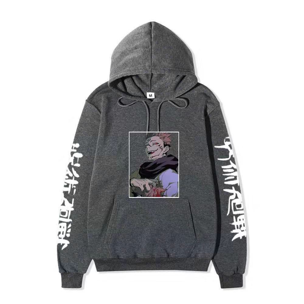 Jujutsu Kaisen Ryomen Sukuna Hoodie Unisex Fleece Sweatshirt Dual Sleeve Vertical Japanese Text Anime Color Character Pullover