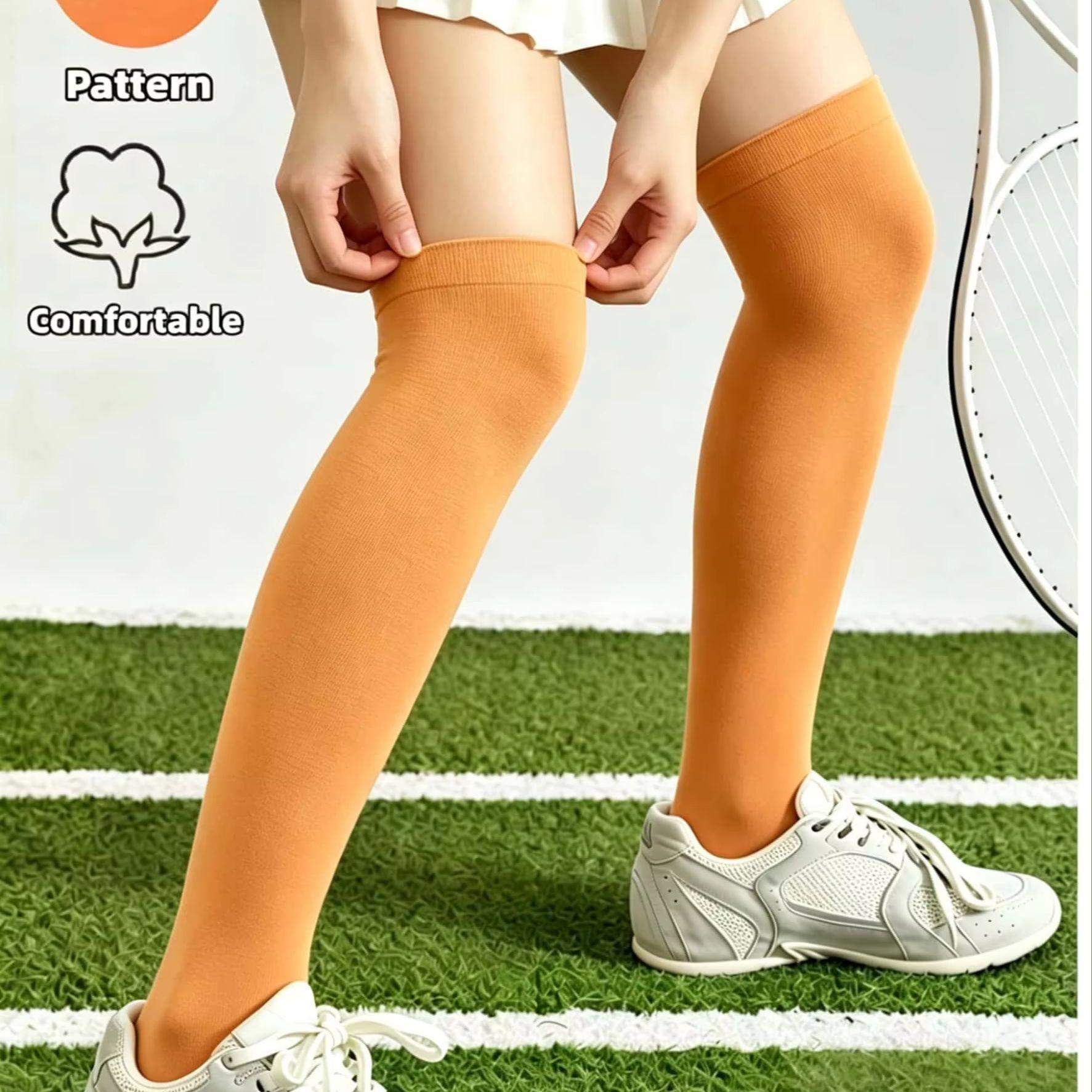 

Women S Solid Orange Thigh High Socks Breathable Versatile Daily Sports Casual Outdoor Long Stockings One Size