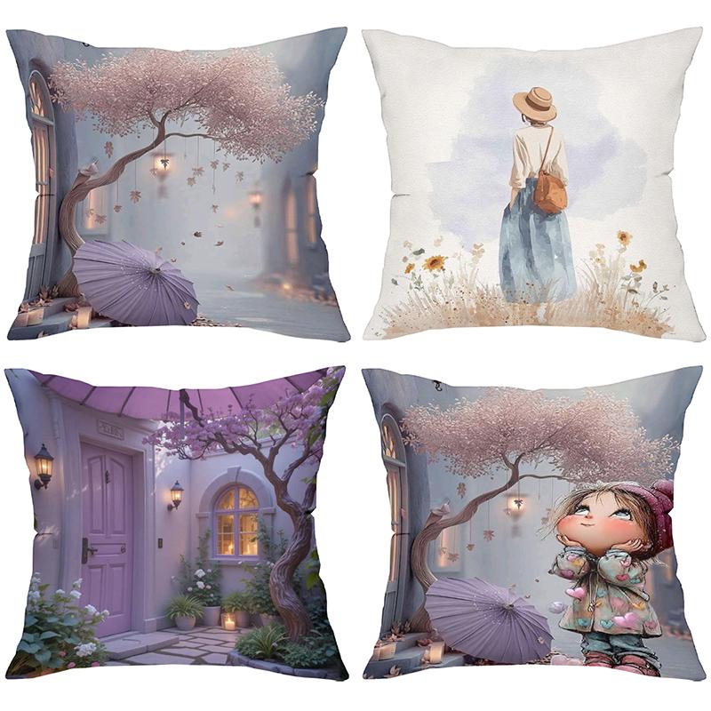 Cute Cartoon Pillow Covers With Fantasy Scenes Polyester pillowcase, sofa decorative cushion cov Headboard Pillow