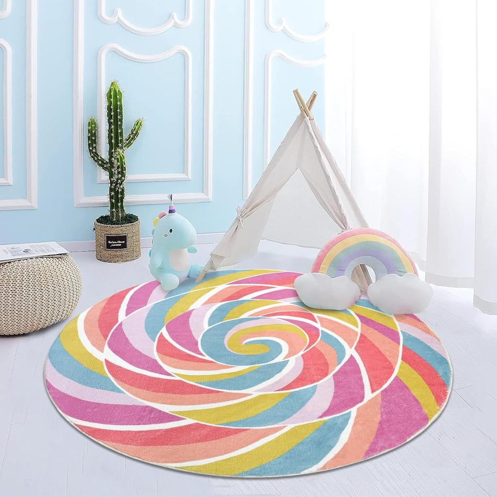 Round Carpet Living Room Bedroom Carpets Rainbow Lollipop Bedside Foot Mat Fluffy Soft Rug Home Decoration Rugs Alfombras