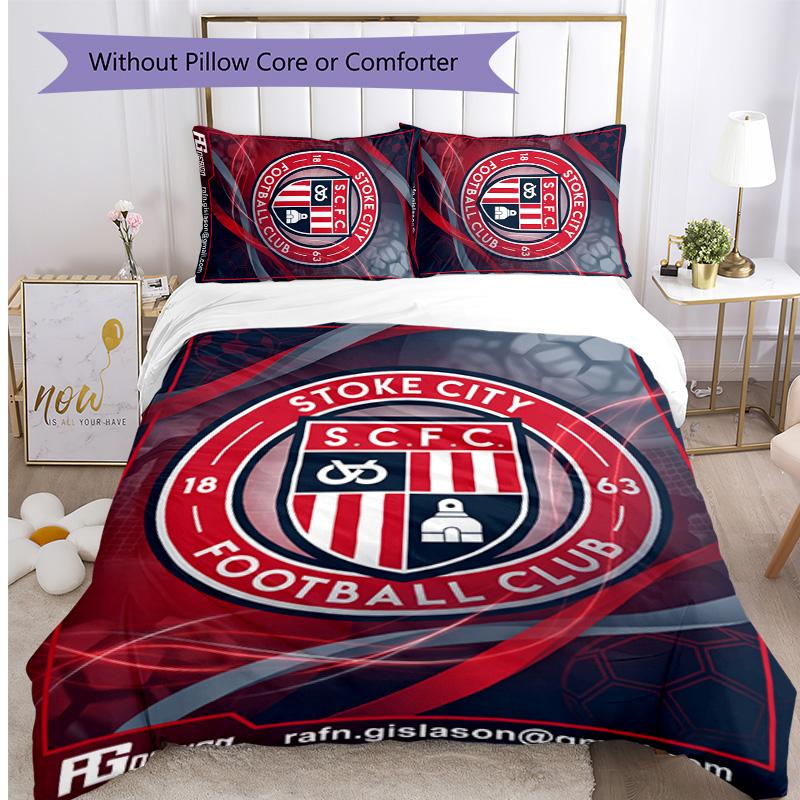 Stoke City Football Printed 3 Pieces Bedding Set, Comfortable Skin Friendly Bedroom Duvet Cover Set