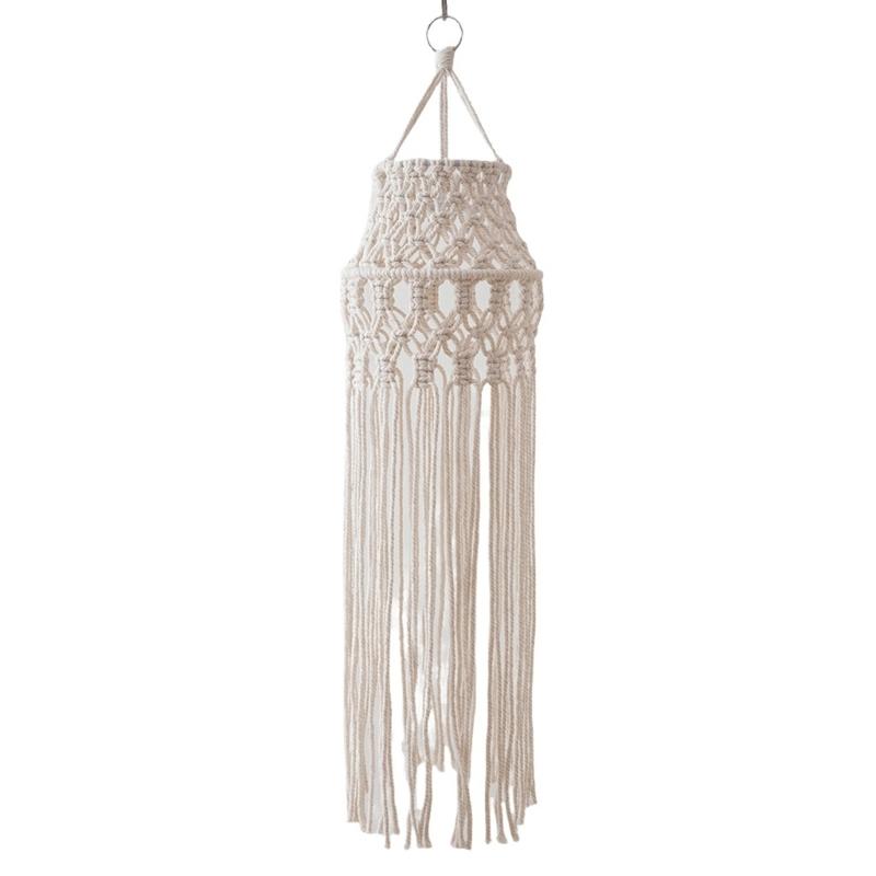 

Handwoven Cotton Rope Lamp Shade Bohemian Artistic Macrames Tassels Hanging Pendant Light Cover for Home Bedroom Decor 1