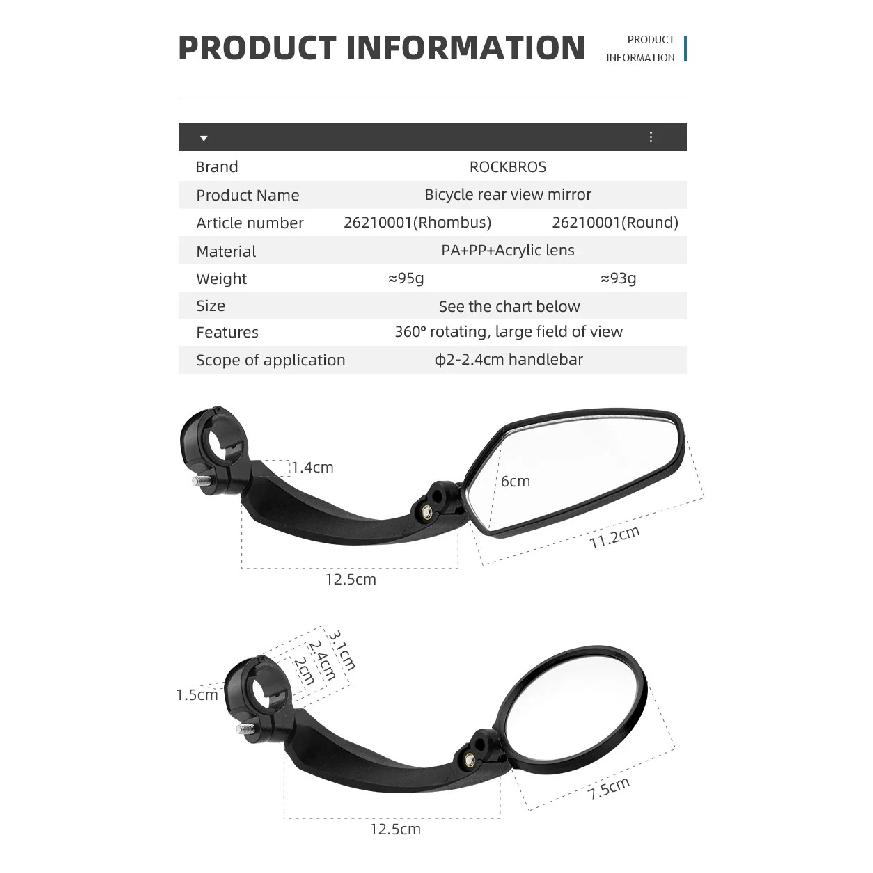 ROCKBROS Bicycle Rear View Mirror HD Motorcycle Scooter MTB Handlebar Rearview Mirror 360° Adjustable Cycling Bike Accessories