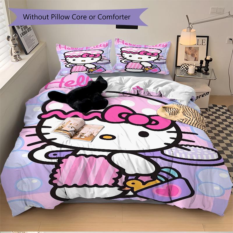 3pcs Bath Hello Kitty Print Cover Set Ultra Soft, Breathable, and Comfortable Bedding with Stylish Design for Bedroom and Guest Room Decor 1 Cove