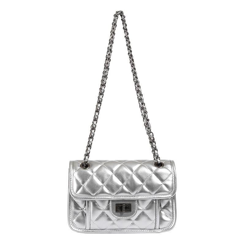 

Маленькая квадратная сумка женская новая модная универсальная сумка-цепочка на плечо/кроссбоди серебряный