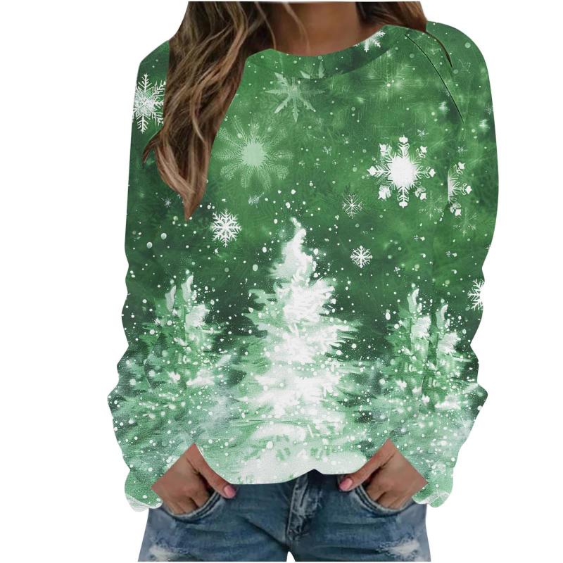 3D Print Christmas Pattern Sweatshirt Women's Long Sleeve Round Neck Hoodie Fashion Casual Santa Claus Pullover Women's Tops