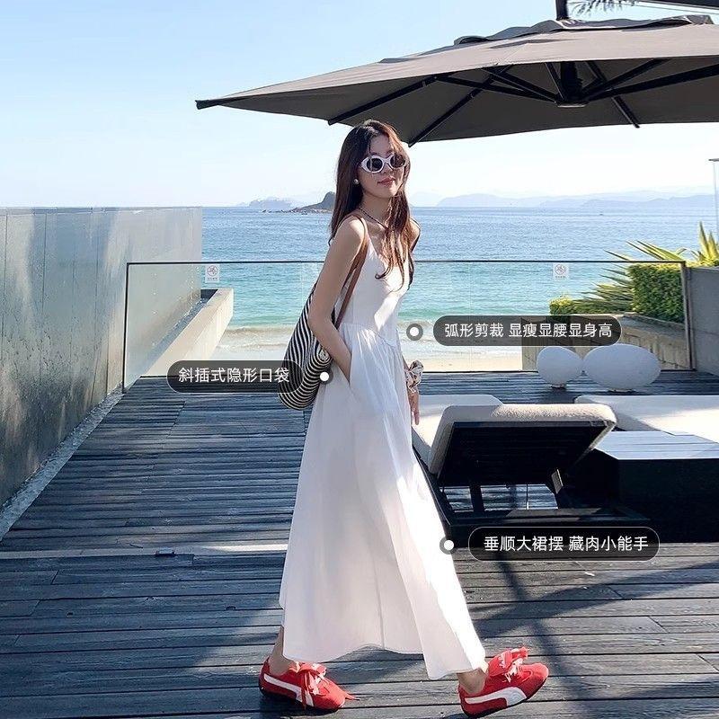 Korean Atmosphere Gentle White Suspender Dress Children Early Spring New First Love Temperament Long Skirt