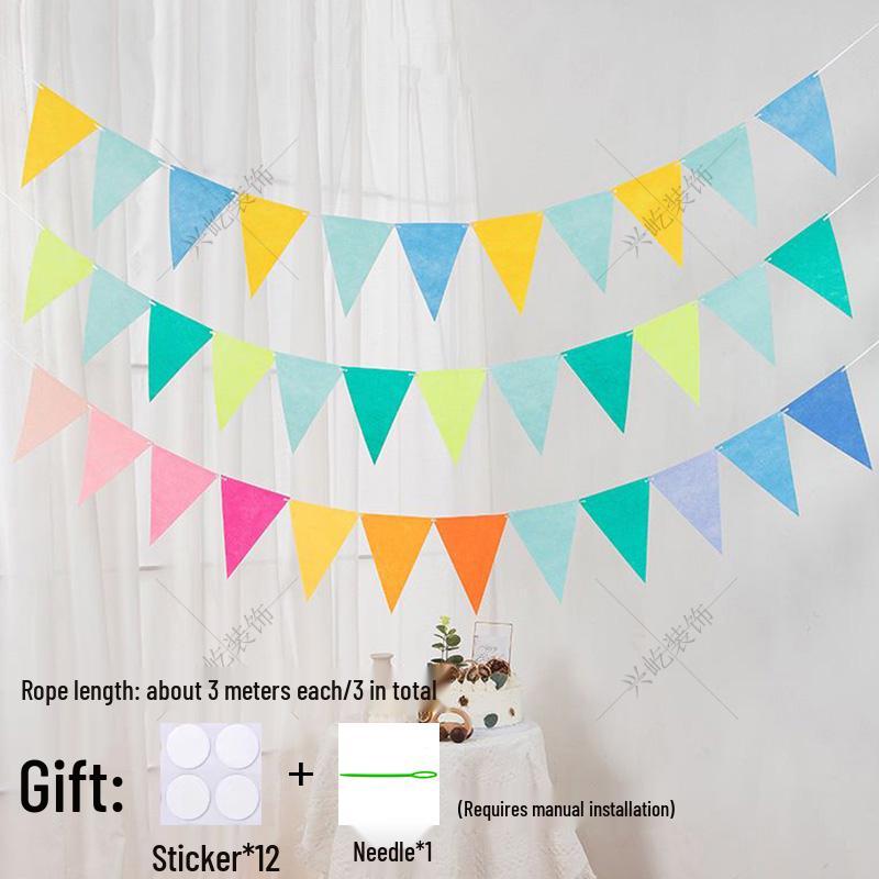 Yellow-Green Felt Pennant Bunting for Kids' Birthday or Kindergarten Decor