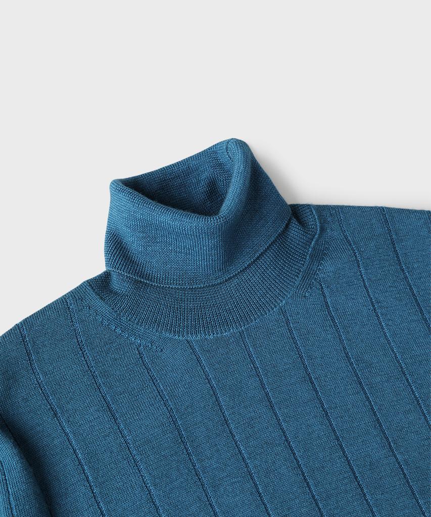 PANICALE Blue 100% Merino Wool Striped Turtleneck Knit