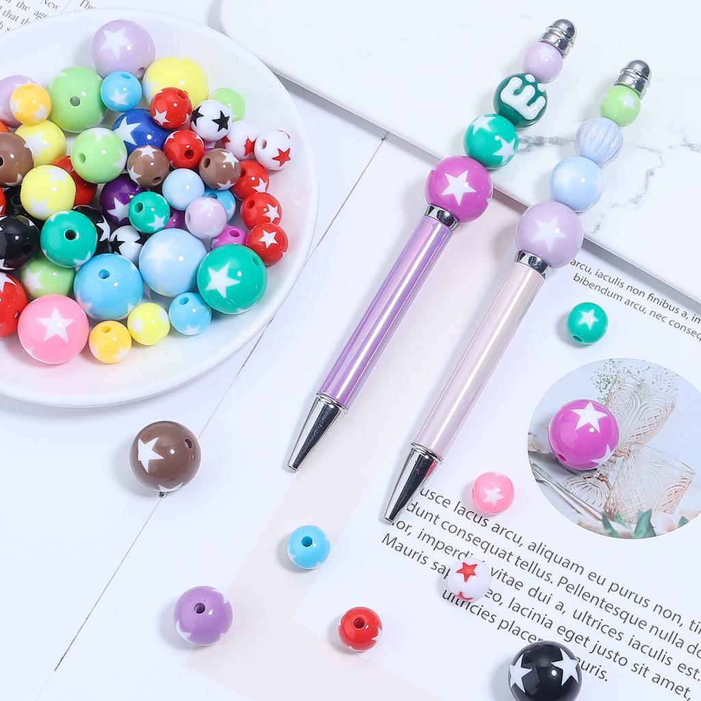 12 16 20mm Colorful Acrylic Round Beads Star Pattern Loose Spacer Beads For DIY Charm Bracelet Earrings Jewelry Making Supplies