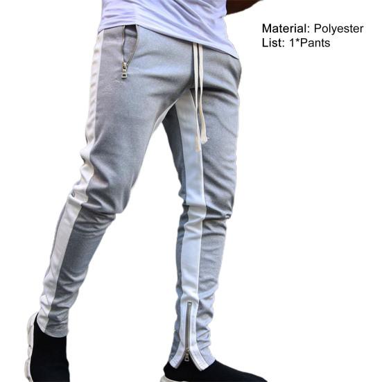 Men Sweatpants Contrast Colors Elastic Waist Drawstring Breathable Autumn Trousers for Jogging