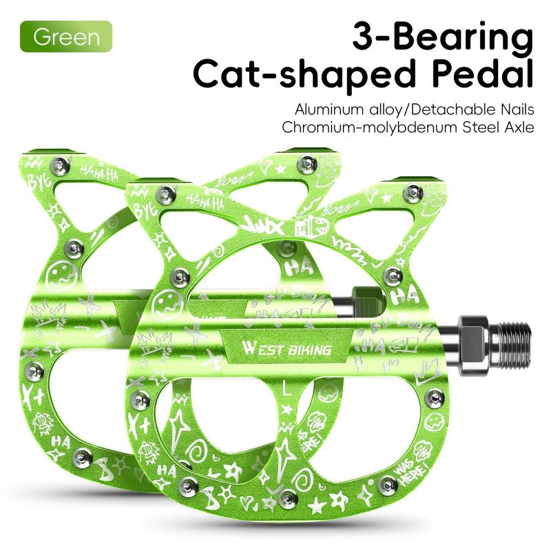 WEST BIKING Bicycle Pedals 3 Bearing Cat Shaped MTB Road Bike Pedals Flat Platform Seal Bearings Cycling Pedals Bike Accessories