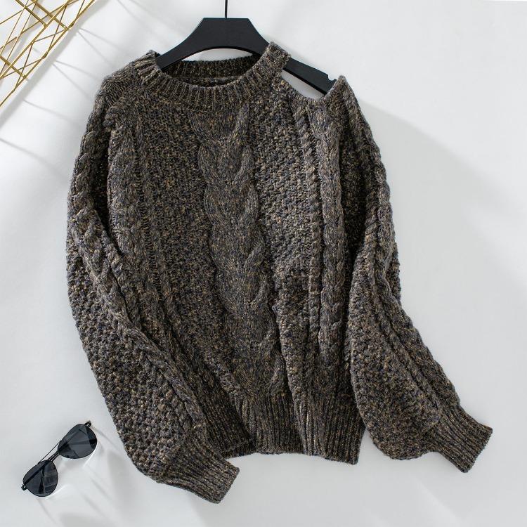 Vintage Solid Color Loose O Neck Long Sleeve Cardigan Sweater Knitwear Top for Autumn Winter