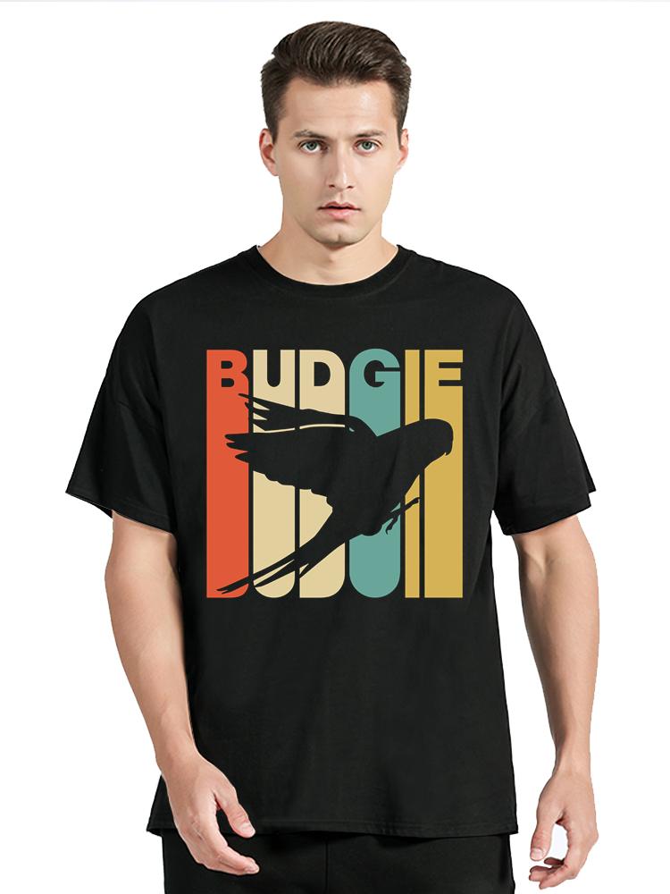

Vintage Style Budgie Silhouette Harajuku Hip Hop T-shirt Men s Clothing Oversized Tshirt O-neck Cotton T Shirt New Casual Top... S разноцветный