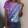 Summer New Women's Loose Shirt, Water Drop Pattern Printing Round Neck Short Sleeves