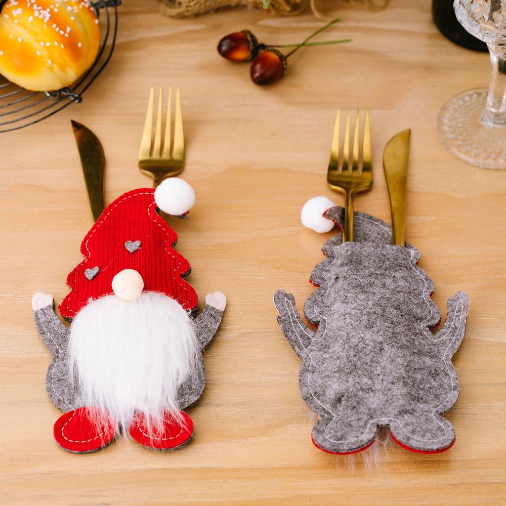 Christmas faceless doll knife and fork set with Rudolph table props and cloth - perfect for holiday entertaining!