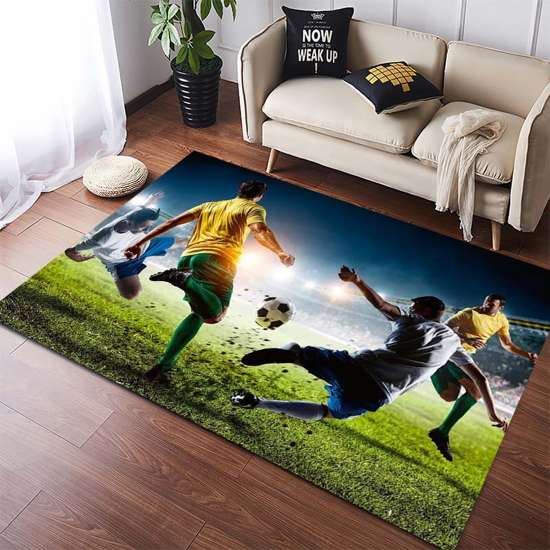 Night Stadium Dynamic Football Tackle Match Player Scene Non Slip Area Rug Washable Sports Fan Living Bedroom Game Room Decor Floor Carpet