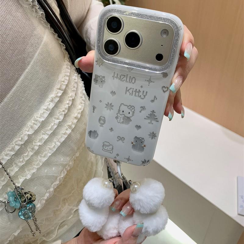 Korean Glitter Pixel Snowman Phone Case for iPhone 17/16 Pro Max/15/14