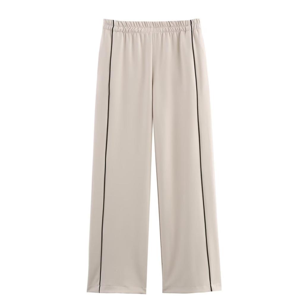 European and American style, wholesale women's fashion contrasting color trimmed bomber jacket jacket trimmed wide leg pants