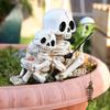 Weather-resistant Skeleton Figurine Hand-painted Resin Skeleton Ornament for Garden Pond Balcony Decor for Halloween