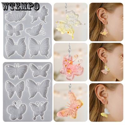 1set DIY Resin Butterfly Pattern Design Pendant Mold Keychain Silicone Mold Wardrobe Aroma Diffuser & Tag & Earrings Crafts Making Mold