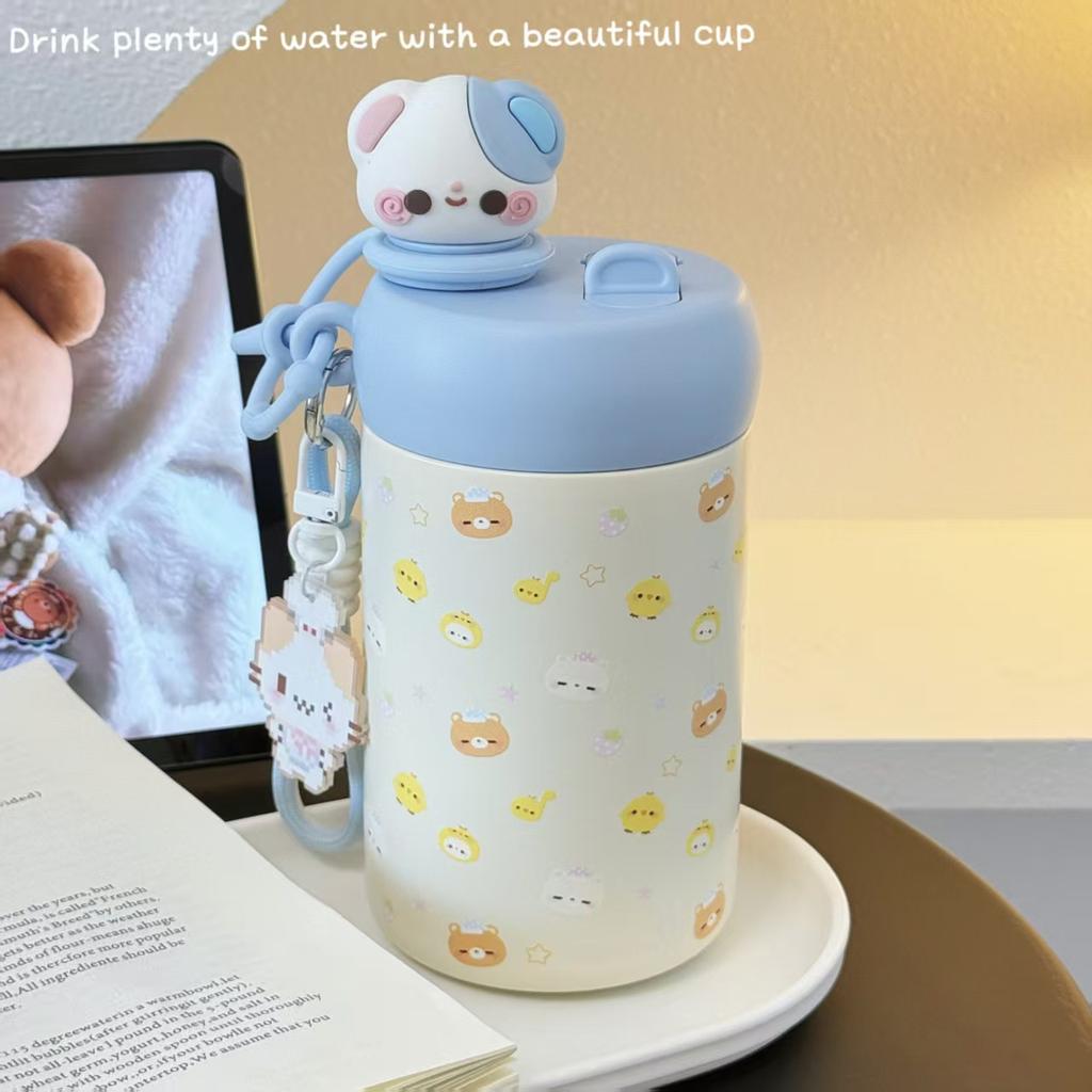 New Thermos Cup Cute Portable Girl High Value Small Picture Stainless Steel Student Niche Cartoon Straw Water Cup