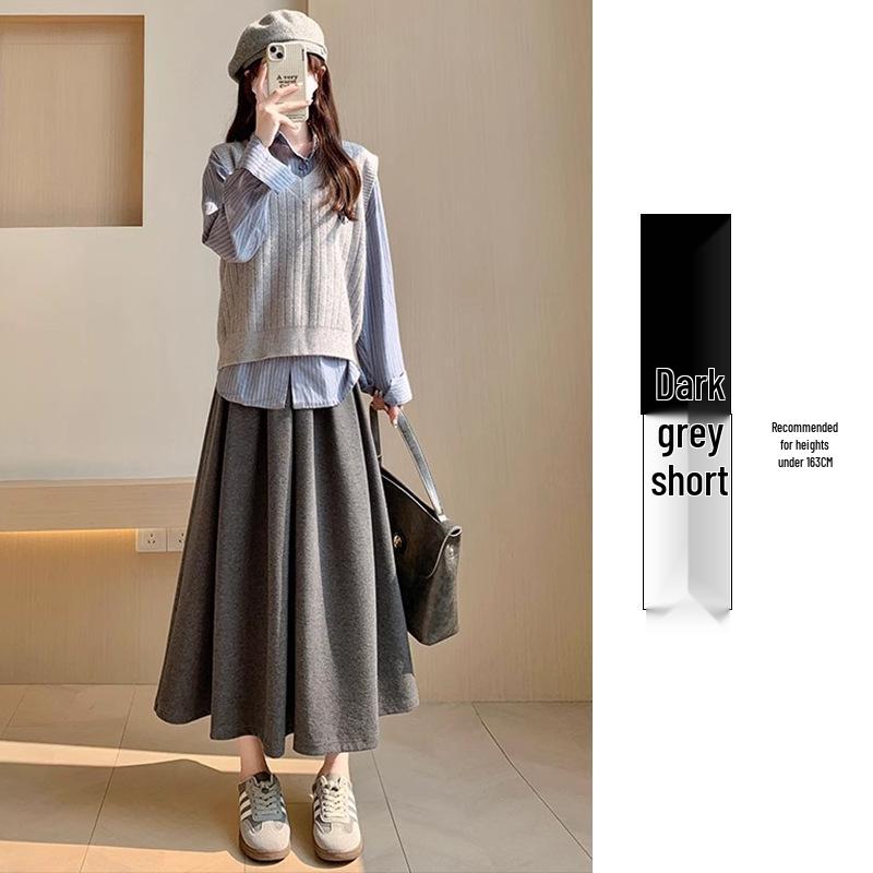 

Women s Black Wool Midi Skirt: High-Waisted, A-Line Pleated for Autumn/Winter, Mid-Length, Thickened Slimming Design (2025 New) M 50-57.5 kg