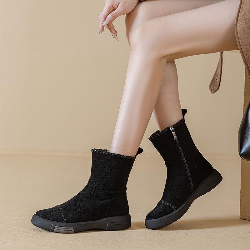 

Нове жіноче взуття, ретро флісові чоботи, універсальні, модні та прості чоботи до середини ікри 40 чорний