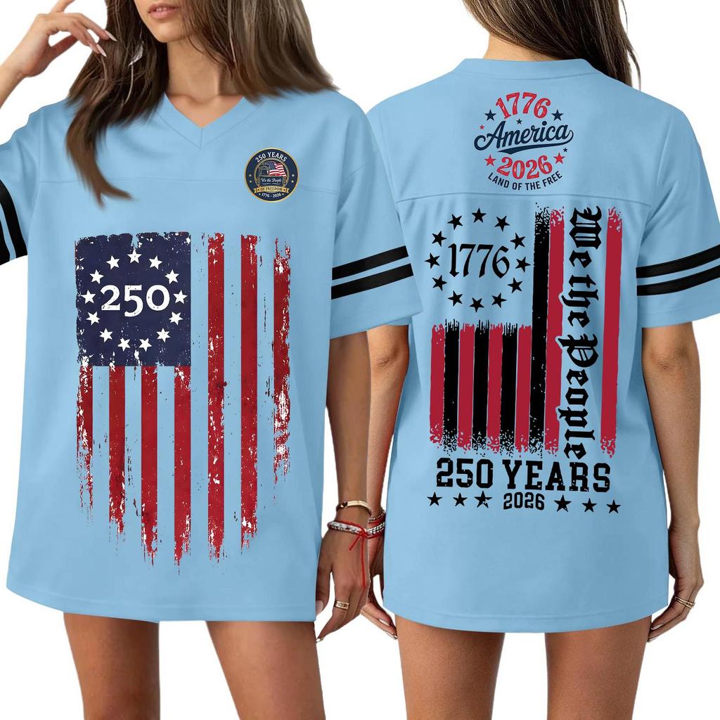 Women's Casual Fashion V-Neck Sports Independence Day Print Short Sleeve Sports T-Shirt Top