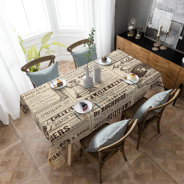 Newspaper English Letters Retro Waterproof Tablecloth Wedding Decor Table Runner Coffee Dinning Decor Table Cover