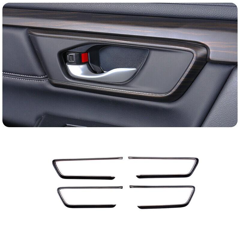 Dark Wood Grain Inner Door Handle Strip Cover Trim 4pcs For Honda CR-V 2017-2022