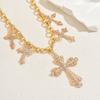 New Women's Necklace Geometric Cross Set with Diamonds Design Pendant Clavicle Chain Versatile Necklace