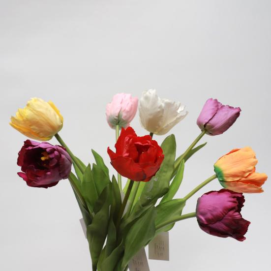 Flores de Tulipán Artificiales Tacto Real Tulipán de Tallo Largo Ramo con Hojas para Ramo de Boda Arreglo Floral de Primavera Decoración de Mesa para el Hogar