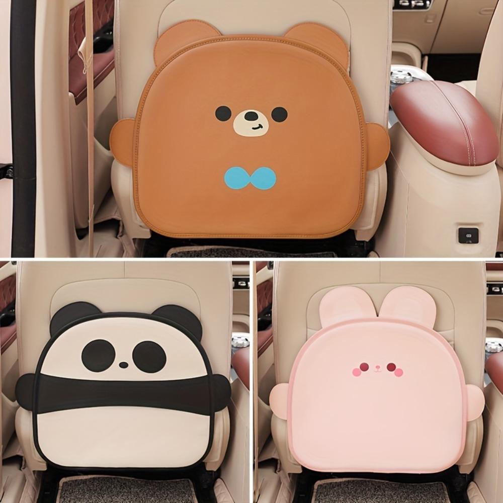 1PC Cute Bear Faux Leather Car Anti-Kick Pad Multifunctional Seat Back Protector,Dirt Resistant, Easy To Clean, Easy To Install,Fits Most Vehicles