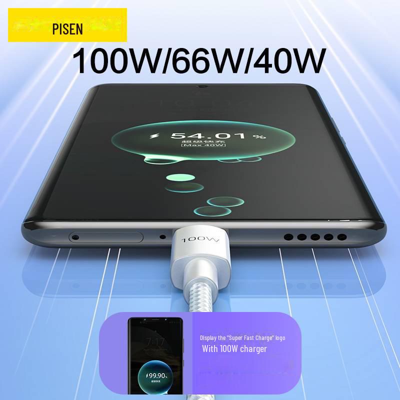 PISEN Type-C Data Cable: 100W & 66W Super Fast Charging for Xiaomi, Vivo, and Android Devices