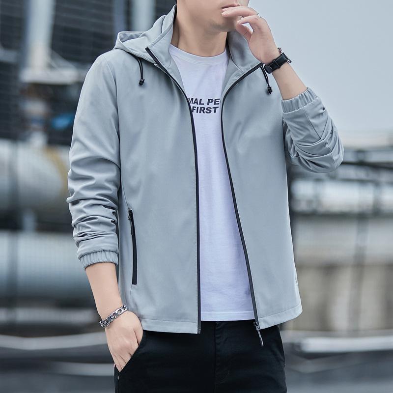 Men's Windproof Hooded Jacket - Spring/Autumn Versatile Slim Fit Solid Color Casual Outerwear