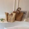 Womens Fashion Handmade Woven Straw Handbag Summer Holiday Beach Zipper Tote Top-Handle Bags Large Capacity Bucket Shoulder Bags
