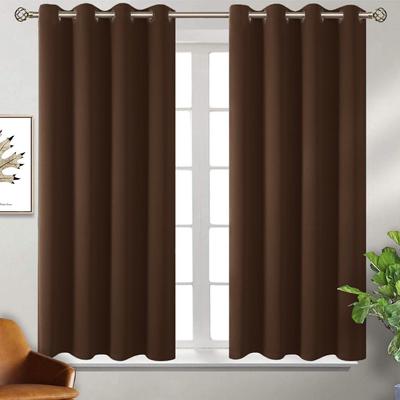 Set of 2  Room Darkening Thermal Insulated Polyester Blackout Curtain (Brown)