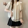 Large Size Bow Chiffon Short-sleeved Shirt Women's Summer New Fat Mm Fungus Edge Hem Doll Shirt Top