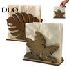 Modern Farmhouse Kitchen Decor Wood Napkin Holder, Leaf Shape Solid Dispenser, Decorative Nordic Style Tissue Holder Paper Towel Organizer for Dining