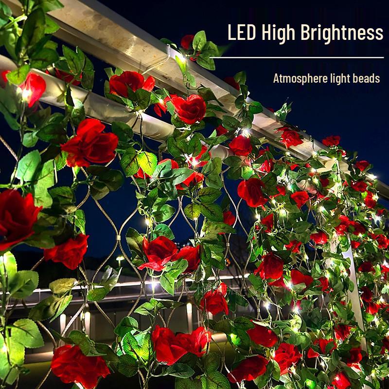 Solar Rose String Lights: Outdoor & Indoor Decorative Flower Vine for Patios, Balconies, Railings, and Ambiance