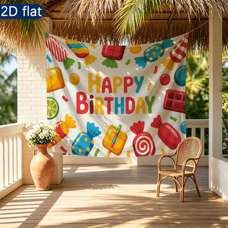 Gifts Candy Sweet Birthday Celebration Banner, Colorful Polyester Backdrop for Party Decorations